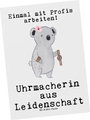 Produktbild von Mr. & Mrs. Panda Postkarte Uhrmacherin Leidenschaft - Weiß - Geschenk, bildkarte, Postkarten, Fotokarte, Ansichtskarten, Grußkarte