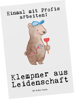 Produktbild von Mr. & Mrs. Panda Postkarte Klempner Leidenschaft - Weiß - Geschenk, kunstkarte, Installateur, Grußkarte, Lustig, Postkarten, Sanitärinstallationen, Spruch, Ansichtskarte