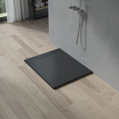 Produktbild von DuschwanneDuschtasse Brausetasse Brausewanne 100 x 80 cm aus SMC Schwarz Rechteckig in Schieferoptik Rutschfest