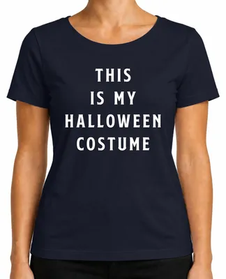 Productafbeelding van Dit is mijn Halloween-kostuum. Grappig feestcadeau, griezelig humor. Dames T-shirt, marineblauw, maat M