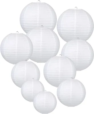 Papierlampions rund, weiß, 10 Stück, 15-30 cm