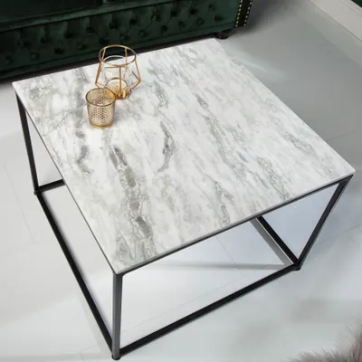 Image de riess-ambiente Table basse élégante ELEMENTS 50 cm, blanche, avec plateau en marbre poli - Table d'appoint