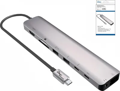 Produktbild von DINIC USB-C 9-in-1-Dockingstation: HDMI 4K/60Hz, 3,5mm K, 2x USB-A, USB-C
