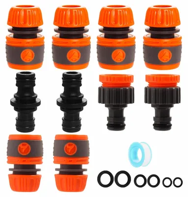 Produktbild von Gartenschlauchkupplung Schnellkupplung Wasserhahn-Adapter - 6 Stück - 1/2 und 3/4 Zoll - Mit wasserdichtem Dichtband