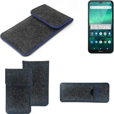 Produktbild von K-S-Trade Handy-Hülle Schutz-Hülle kompatibel mit Nokia 1.3 Filztasche Pouch Tasche Case Sleeve Filzhülle dunkelgrau, blauer Rand