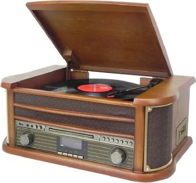 Soundmaster NR545DAB Kompakt-Anlage im Holzkoffer, mit Kassetten- & Plattenspieler, CD, UKW/DAB+ Radio, Bluetooth, USB