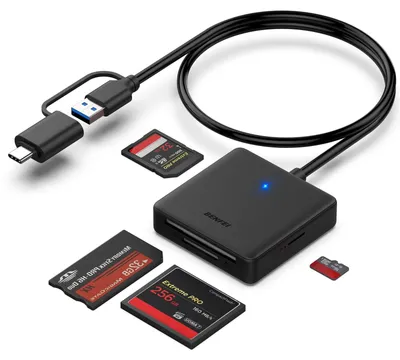 Obrázek produktu pro Čtečka paměťových karet, 4 v 1, USB 3.0 a USB-C, kompatibilní s SD, Micro SD, MS a CF