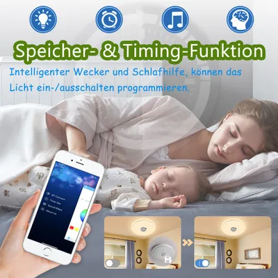 Produktbild von LARS360 36W LED Musik Deckenleuchte Dimmbar RGB Deckenlampe mit Bluetooth Lautsprecher Sternenhimmel Fernbedienung oder APP-Steuerung Wohnzimmer Schlafzimmer