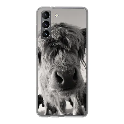 Produktbild von MuchoWow® Handyhülle Schutzhülle Hülle für Samsung Galaxy S21 Schottischer Highlander - Schwarz - Weiß - Tiere Silikon Softcase Handy Hülle - Softcase