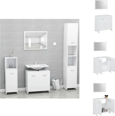 A bathroom vanity set with a sink, mirror, and cabinets in a tiled room.