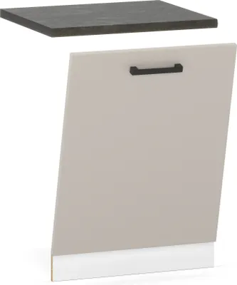 A kitchen cabinet front with a countertop and a baseboard, presented in a clean, studio-like setting.