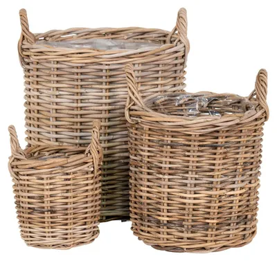 Image de Lot de 3 paniers Sema en rotin kubu naturel avec poignées - Tailles assorties