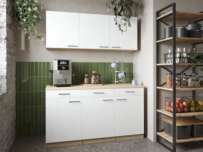 Produktbild von Küchenschrank Unterschrank Hängeschrank 150 cm Eiche Sägerau Weiß Merle Respekta