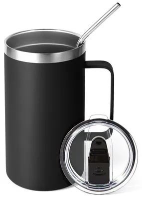 Produktbild von 700 ml isolierte Kaffeetasse mit Deckel und Trinkhalm