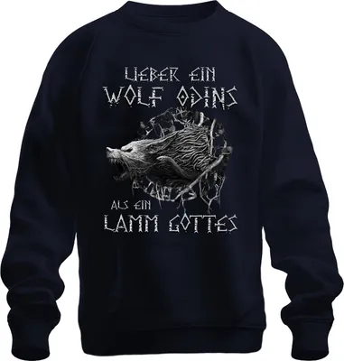 Produktbild von Lieber ein Wolf Odins als ein Lamm Gottes Wikinger North Gothic  Uni Sweatshirt Pullover, Navy, 3XL