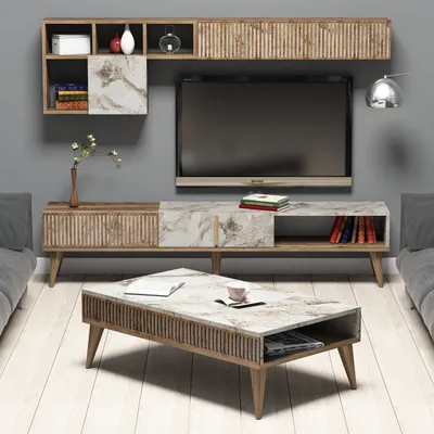 Produktbild von Skye Decor, Milan- Milan HCT, barva ořech, bílá, obývací pokoj, 40x180x35 cm, 100% melaminovaná dřevotříska
