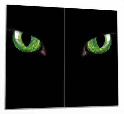 Produktbild von Wallario Herdabdeckplatte aus Glas, Größe 60 x 52 cm 2-teilig, Motiv Grüne Katzenaugen bei Nacht