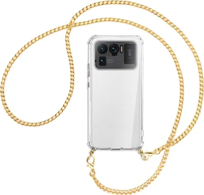 Produktbild von Handykette Backcover-Schutzhülle mit Band (Metall goldfarben) für Xiaomi Mi 11 Ultra - goldfarbene Kette