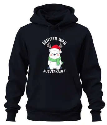 Zdjęcie produktu dla Renifer został wyprzedany Polar Bear Antlers Christmas Gift Uni Bluza z kapturem, Navy, M
