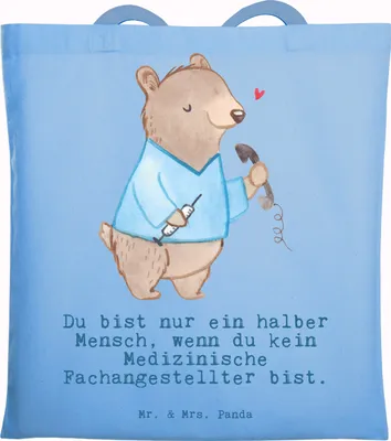 Produktbild von Mr. & Mrs. Panda Shopping Tasche Medizinische Fachangestellter Herz - Sky Blue - Geschenk, MFA, Stoffbeutel, Krankgeschrieben, Beruf, Tote Bag, Jutebeutel, Laptoptasche