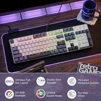 Zdjęcie produktu dla Klawiatura mechaniczna przewodowa pełnowymiarowa 104 klawisze rgb dla gracz