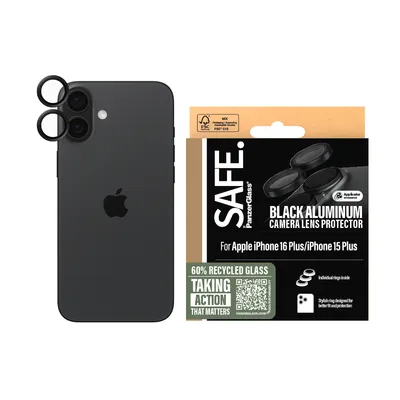 Produktbild von PanzerGlass SAFE. by ® Kameraschutz Schwarz iPhone 16 | 16 Plus, Apple, Apple - iPhone 16, Apple - iPhone 16 Plus, Trockene Anwendung, Kratzresistent, Schockresistent, Schwarz, 1 Stück(e)
