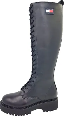 Image de Bottes longues noires pour femmes Tommy Hilfiger TJW Urban, modèle à lacets, taille : 37 EU