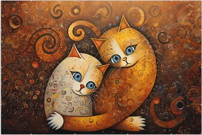 Produktbild von Wallario Wandbild Malerisches Katzenduo, Größe: 61 x 91,5 cm, Poster mit rahmenlosen Bildhalter