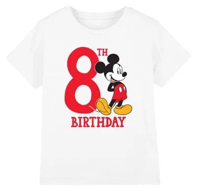 Zdjęcie produktu dla Koszulka dziecięca Disney Mickey Mouse, 8 urodziny, biała, rozmiar 5-6 lat