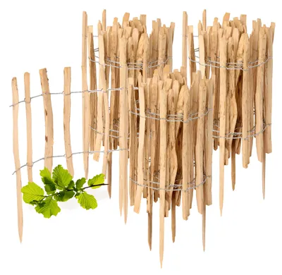 Produktbild von Gartenzaun zum Stecken aus Haselnüsse Zaun Garten Staketenzaun Beeteinfassung Holz  GD-0156 (3 Stück, 60 cm x 500 cm)