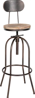 Immagine prodotto di Sgabello da bar CLP Pino con seduta in legno, schienale, regolazione in altezza e base girevole, color bronzo