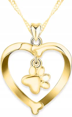 Produktbild von Goldkette mit Herzmotiv, Hunde- und Katzenpfotenabdruck, 925er Silber