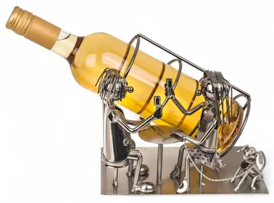 Imagen del producto de Soporte para botellas de vino hecho a mano - Arte en metal - Decoración romántica - Porta botellas - 21 x 16,5 cm - Idea de regalo original
