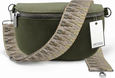 Produktbild von ARTVALL - Umhängetasche aus Cord, Klein mit verstellbarem Schultergurt, abnehmbares Taschenband, Crossbody Bag in dunkelgrün