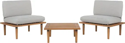 Produktbild von BELIANI Lounge Set Hellbraun Akazienholz 3-Teilig 2 Sessel mit Couchtisch Auflagen Hellgrau Modern Outdoor Terrasse Balkon Gartenset Gartenmöbel Set
