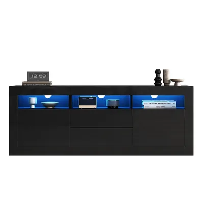 Produktbild von Merax TV-Schrank mit Hochglanzfronten und LED-Beleuchtung,TV-Lowboard mit 3 offenen Fächern und 2 Schubladen, Smart App Steuerung, 160cm Breit Schwarz