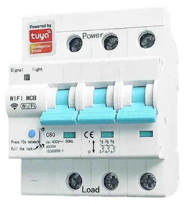 Produktbild von Intelligentes Automatisches Sicherheitssystem Techstar® WiFi, Tuya/Smartlife, 3 Pole, 3P+N, Dreiphasig, 80A, Kompatibel mit Google Home und Alexa