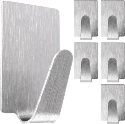 Obrázek produktu pro Orion | Sada 6 háčků - Samolepicí - Nástěnné háčky - Stříbrná - 1,8x2,5 cm - Obdélníkový tvar