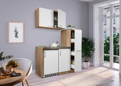 Produktbild von Küche Miniküche Singleküche Küchenzeile Pantry Eiche Weiß Levin 130 cm Respekta