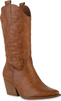 Produktbild von VAN HILL Damen Stiefel Cowboystiefel Stickereien Schuhe 839969, Farbe: Hellbraun, Größe: 37