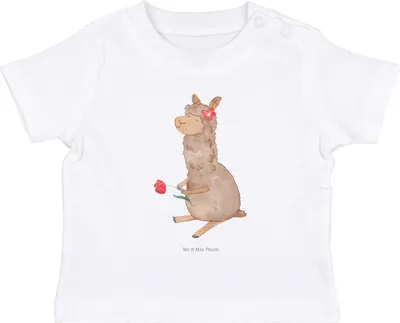 Produktbild von Mr. & Mrs. Panda Organic Baby Shirt Alpaka Blume 6. - 12. Monat - Weiß - Geschenk, T-Shirt, Lama, Lamas, , Jerseyshirt, Kleinkind, Kinder Top, Spruch, Babyshirt