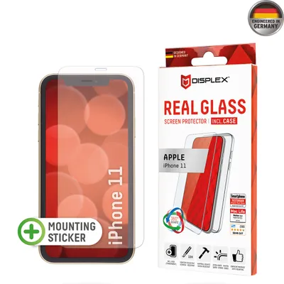 Produktbild von Displex Panzerglas (10H) + Case für Apple iPhone 11, Montagesticker, + Case, Tempered Glas, kratzer-resistente Schutzfolie, Apple, iPhone 11, Trockene Anwendung, Schlagfest, Kratzresistent, Staubresistent, Transparent, 1 Stück(e)