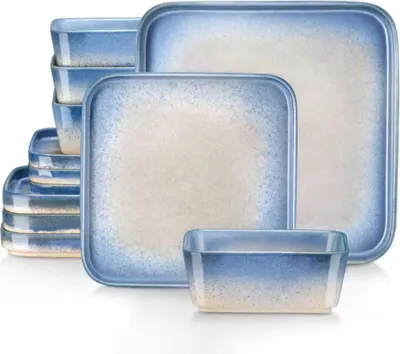 Image de Zafiro Service de table - 12 pièces - 4 personnes - Assiettes plates, assiettes creuses & assiettes à déjeuner - Bleu Dussy - Céramique