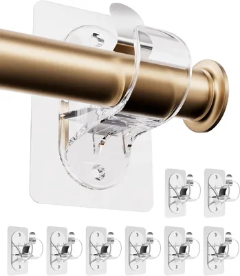 Zdjęcie produktu dla Uchwyt do karnisza 8 sztuk, przezroczysty, do łazienki, średnica 1.5 do 3.8 cm, samoprzylepny