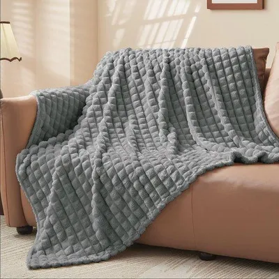 Produktbild von Graue Flanelldecke aus weichem Material für Wohnzimmer und Schlafzimmer