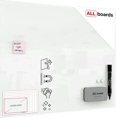 Immagine prodotto di Lavagna in vetro bianca magnetica 100x80 cm CLASSIC + GRATIS
