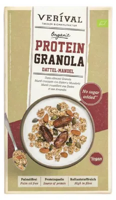 GRANOLA PROTEINOWA Z DAKTYLAMI I MIGDAŁAMI BEZ DODATKU CUKRÓW BIO 325 g - VERIVAL