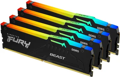 Produktbild von Kingston FURY Beast RGB - DDR5 - Kit - 64 GB: 4 x 16 GB - DIMM 288-PIN - 5600 MHz / PC5-44800 - CL40 - 1.25 V - ungepuffert - on-die ECC - Schwarz
