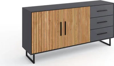 Produktbild von Kommode Sideboard  Stella teilmassiv Softclose Anthrazit / Eiche