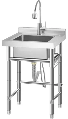 Produktbild von Gewerbliches Spülbecken aus Edelstahl - Freistehende Einzelspüle - Rechteckig 61x51x104 cm - Kapazität 9 l - Verstellbare Füße - Ablageboden - Ohne Hahnloch